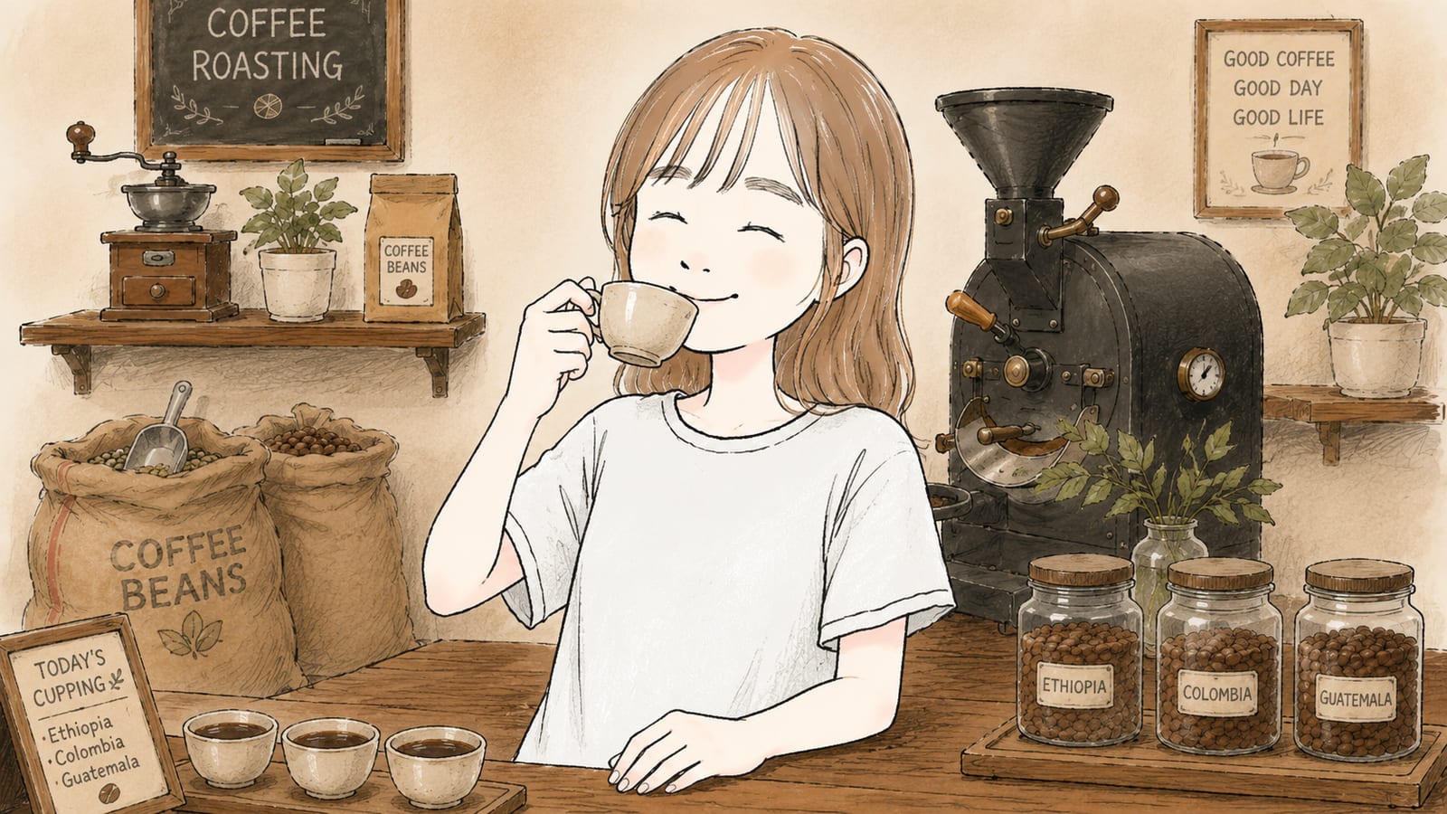 珈琲をテイスティングする様子